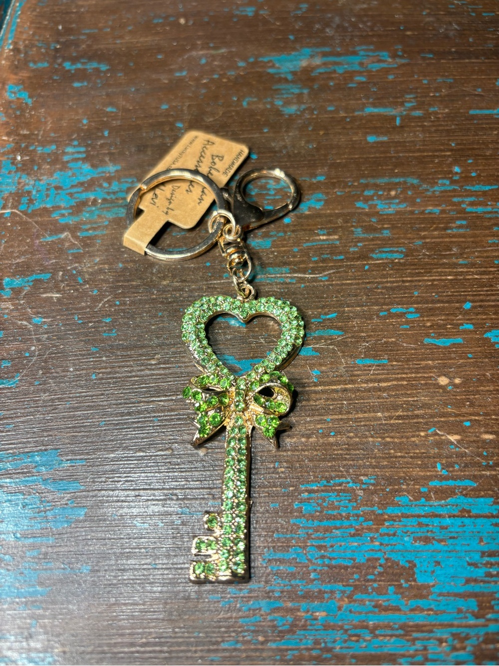 New Green Crystal Heart Key Charm Keychain Bag Charm